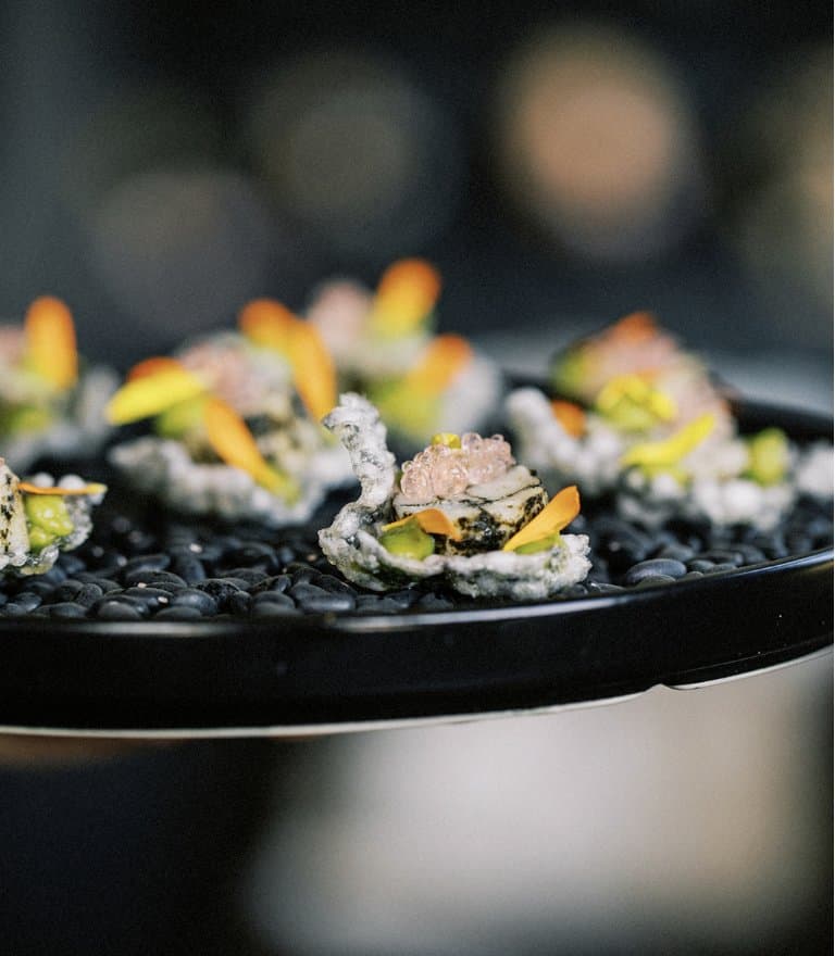 Bite-size canapés topped with caviar